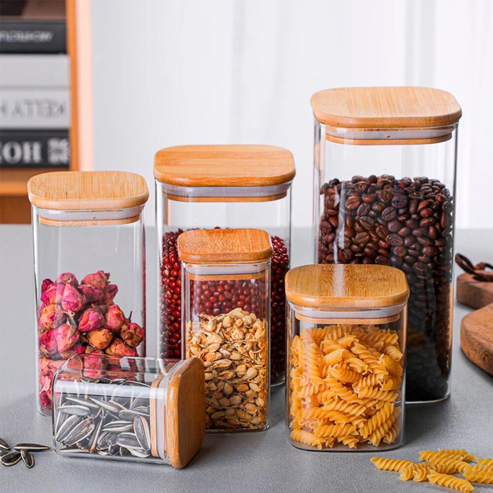 Set 6 Frascos Hermeticos Vidrio Gourmet Con Tapa De Bambu image number 3.0