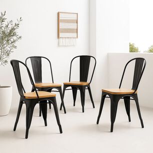 Pack De 4 Sillas Tolix Con Asiento De Madera Clara - Negras