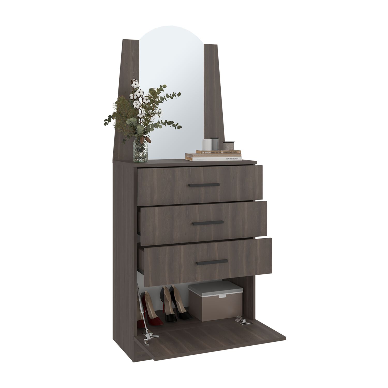 Comoda Con Espejo 159.5x62.8x35.3 Cm 3 Cajones 1 Puerta image number 2.0