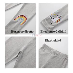 Calzas Niña Unicornio Arco Iris Gris Jump Kids 100% Algodón