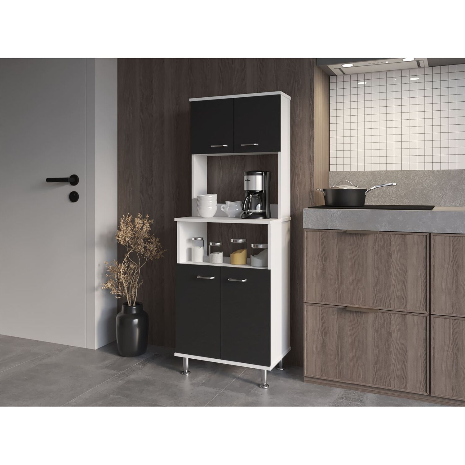 Mueble Microonad 4 Puertas Fm-011b Blanco Y Negro image number 6.0