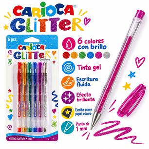 Bol&iacute;grafos Gel Glitter Carioca 6 Colores Punta 1 Mm - Ps
