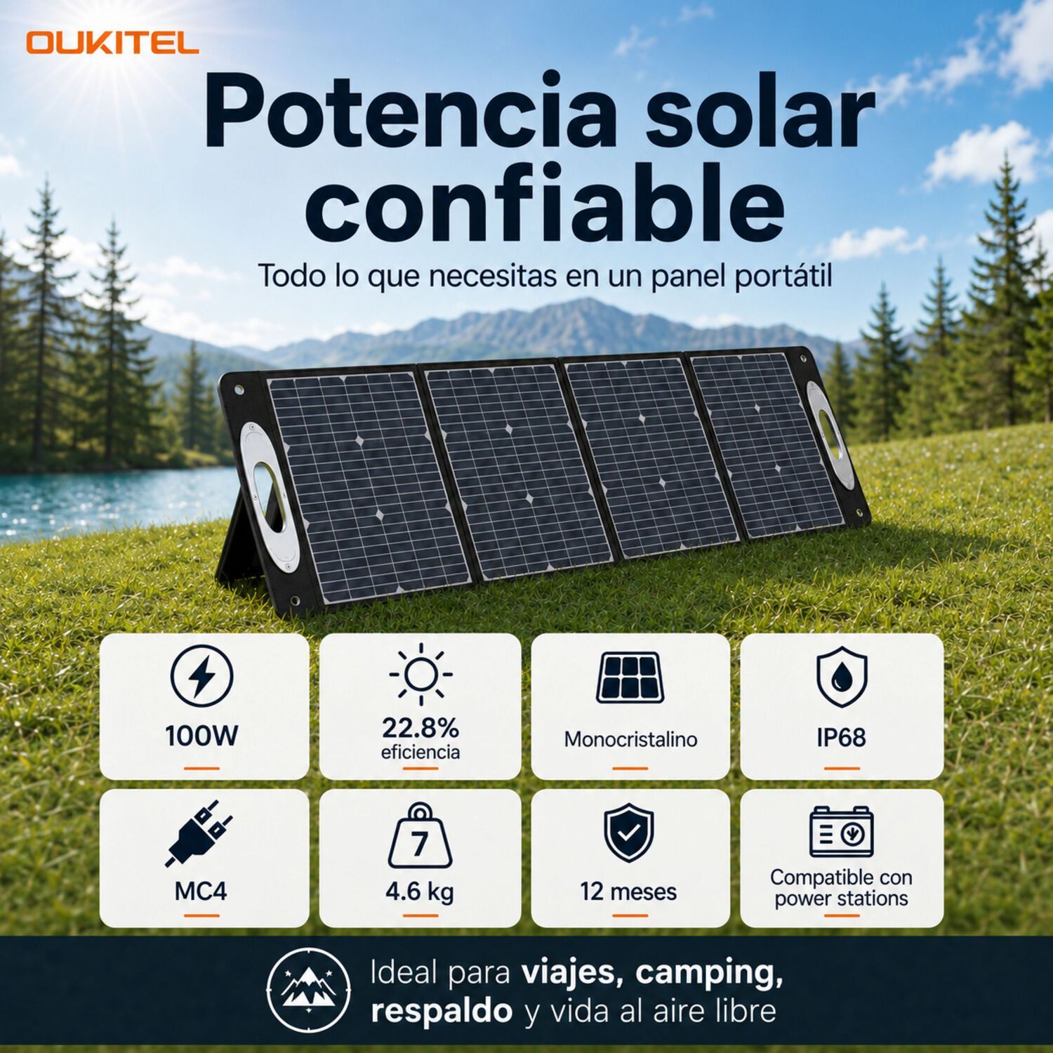Panel Solar Port&aacute;til Oukitel 100w | Monocristalino E Ip68 image number 9.0