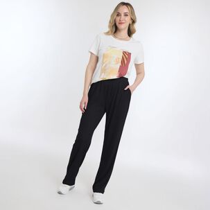 Pantalón De Buzo Diseño Rib Tiro Medio Relax Mujer Geeps