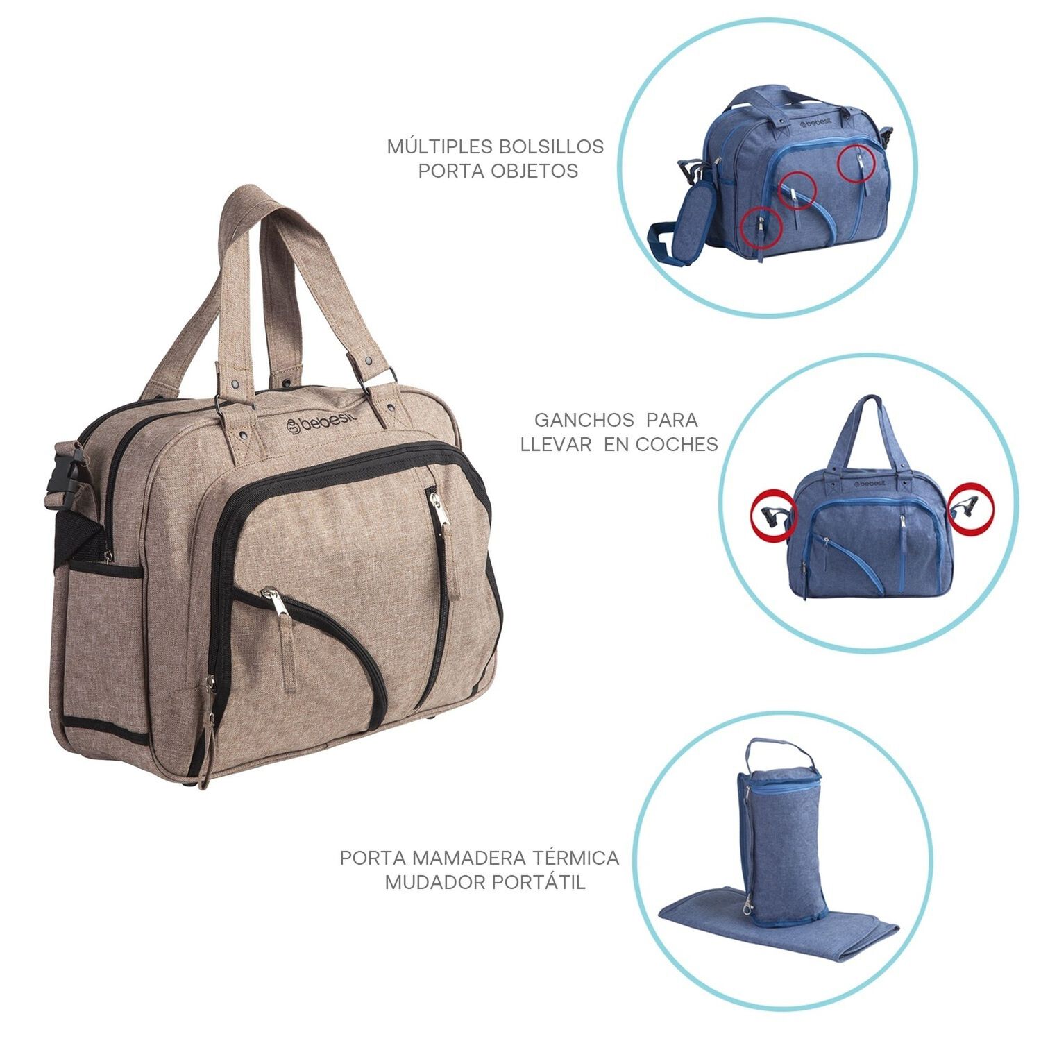 Bolso Maternal Mudador Pa&ntilde;alera Bebesit Melange - Gris image number 5.0