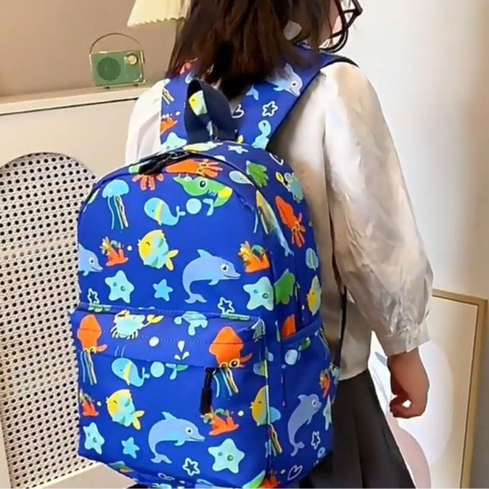 Mochila Infantil Escolar 33cm Ni&ntilde;os Ni&ntilde;as Estampadas Azul Delf&iacute;n image number 2.0