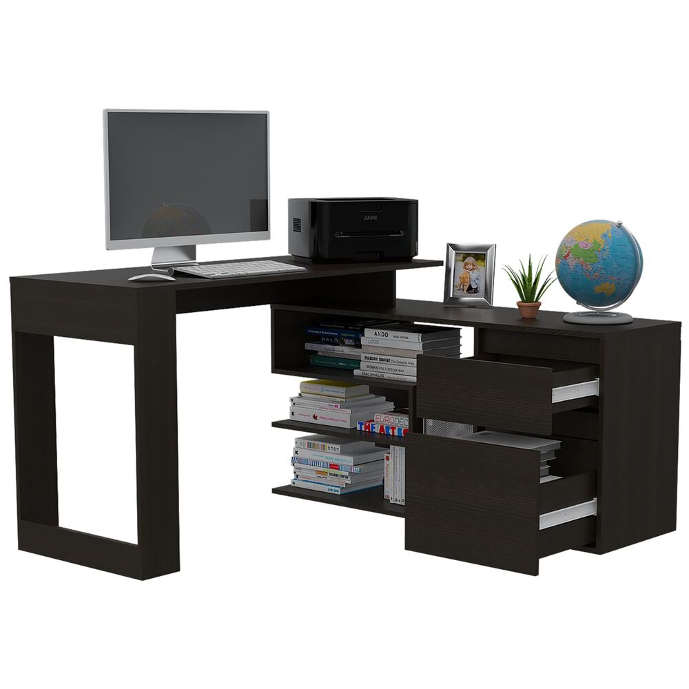 Escritorio En L 2 Cajones Y Estantes Fm-031n Negro image number 1.0