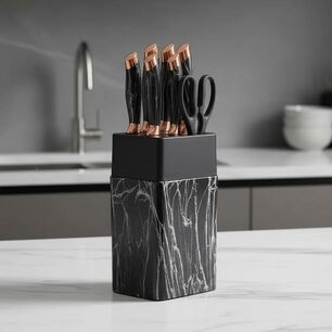 Set De Cuchillos De Cocina De 7 Piezas Marble Lux Con Tijera Color Negro Plateado
