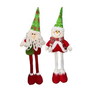 Pack 2 Mu&ntilde;ecos Patas Largas Mu&ntilde;eco De Nieve Y Santa Claus