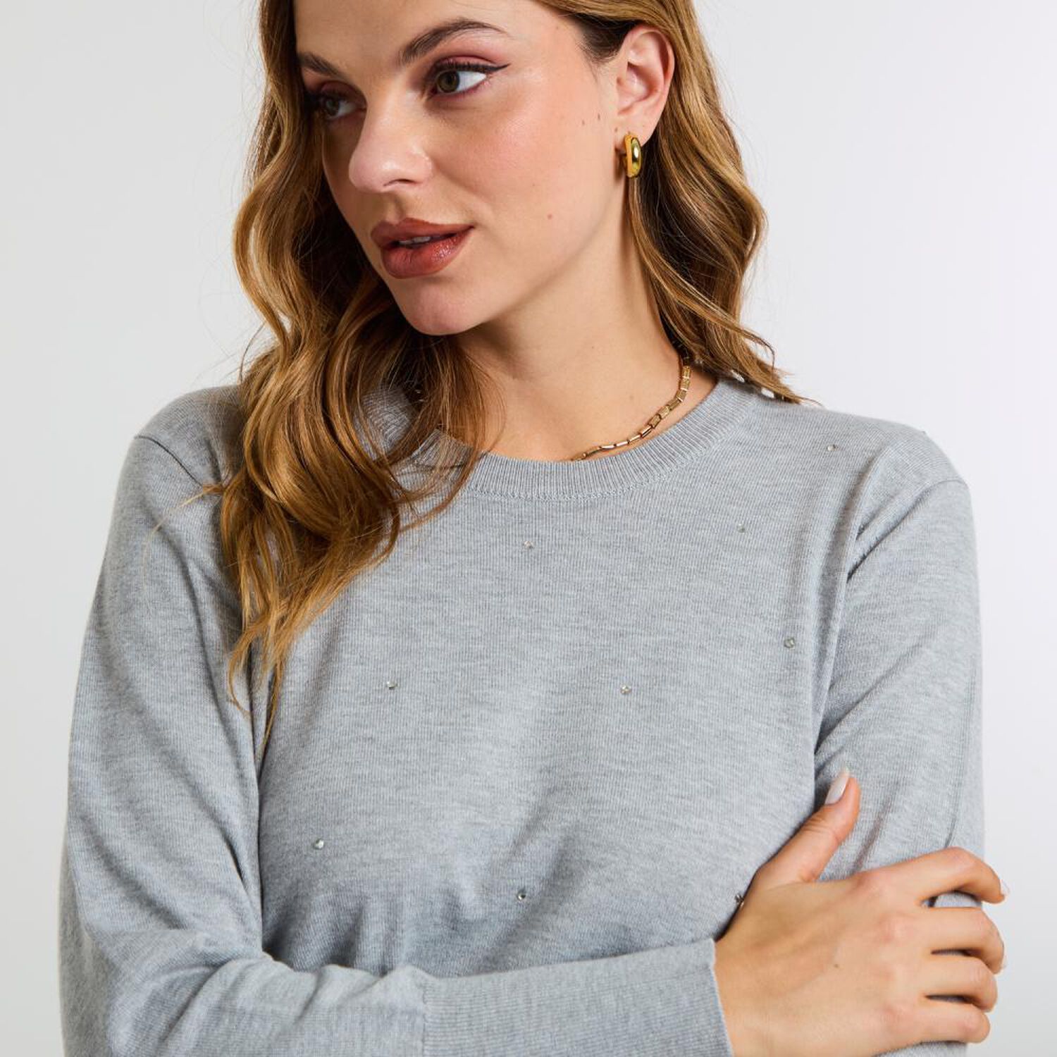 Sweater Aplicaci&oacute;n Brillos Manga Larga Cuello Redondo Mujer Kimera image number 4.0