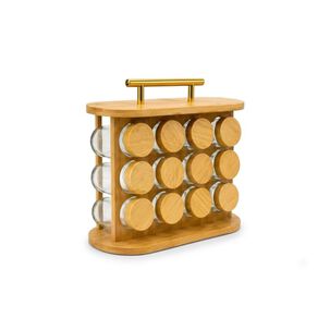 Especiero Giratorio 12 Frascos Vidrio Soporte Bamb&uacute; Carrusel Cocina