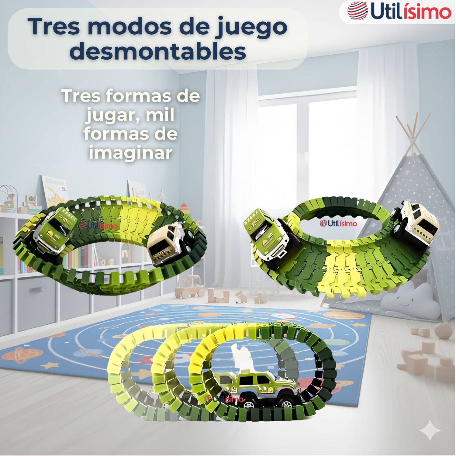 Pista Carreras De Auto Juguete Flexible Dinosaurio 120 Piezas Ni&ntilde;os image number 6.0