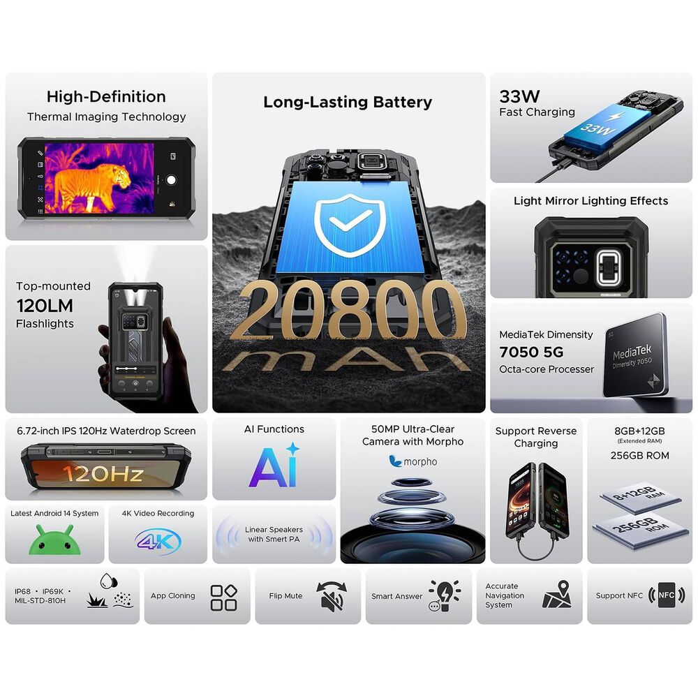 Doogee Fire 6 Max 5g Smartphone Resistente Con C&aacute;mara T&eacute;rmica Y Bater&iacute;a De 20.800mah image number 2.0
