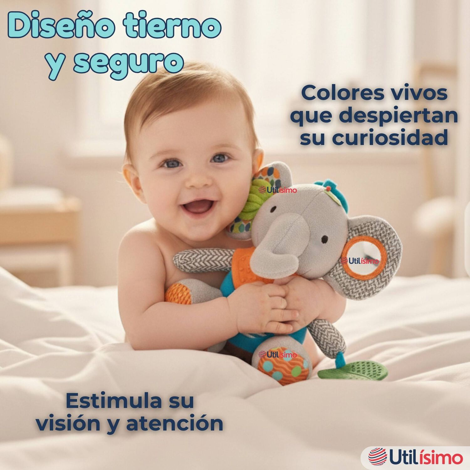 Juguete Peluche Animales Sensorial Con Mordedor Y Sonajero Dise&ntilde;o Elefante Ni&ntilde;a Y Ni&ntilde;o image number 5.0