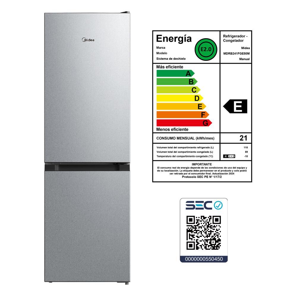 Refrigerador Bottom Freezer Midea MDRB241FGE50M / Frío Directo / 174 Litros / A+ image number 11.0