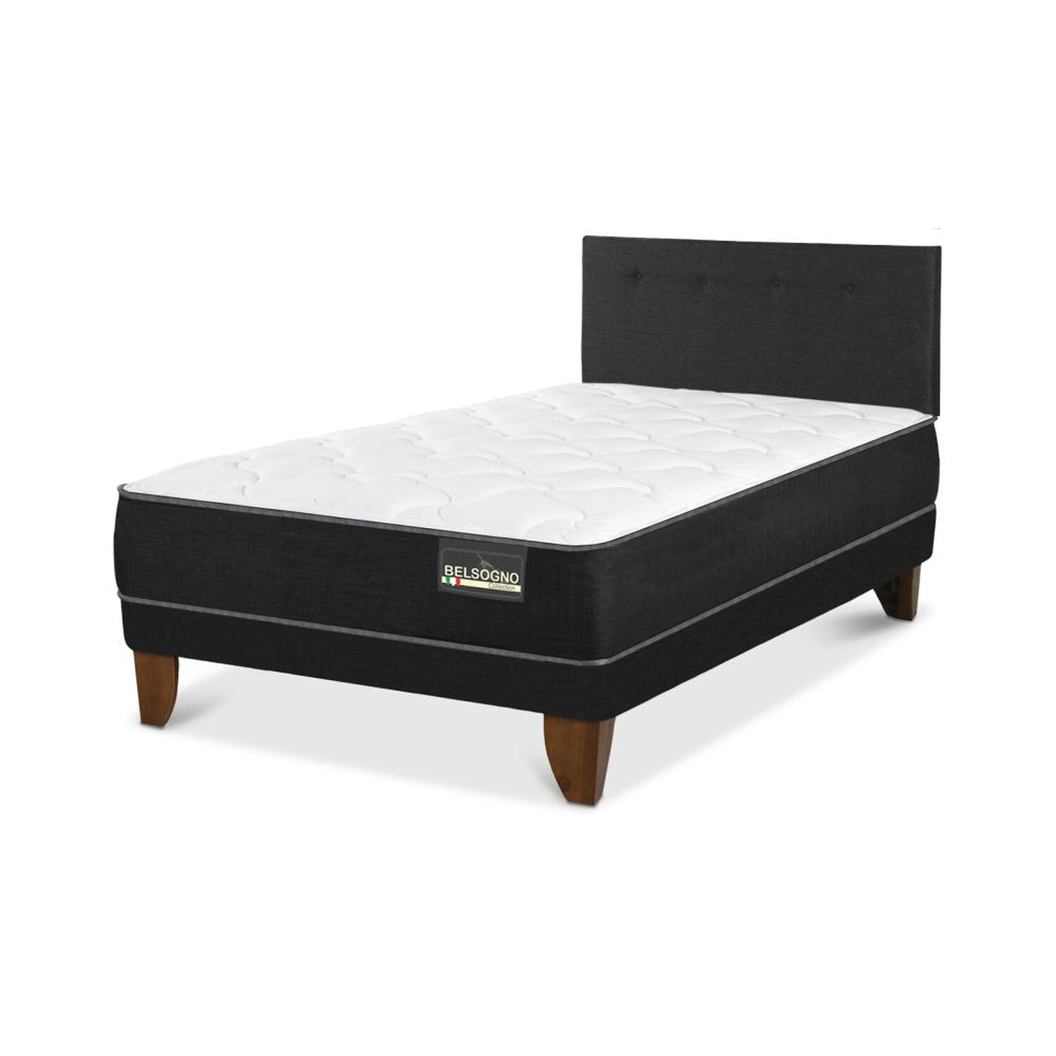 Cama Europea Belsogno Black / 2 Plazas / Base Normal + Respaldo image number 1.0