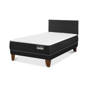 Cama Europea Belsogno Black / 2 Plazas / Base Normal + Respaldo