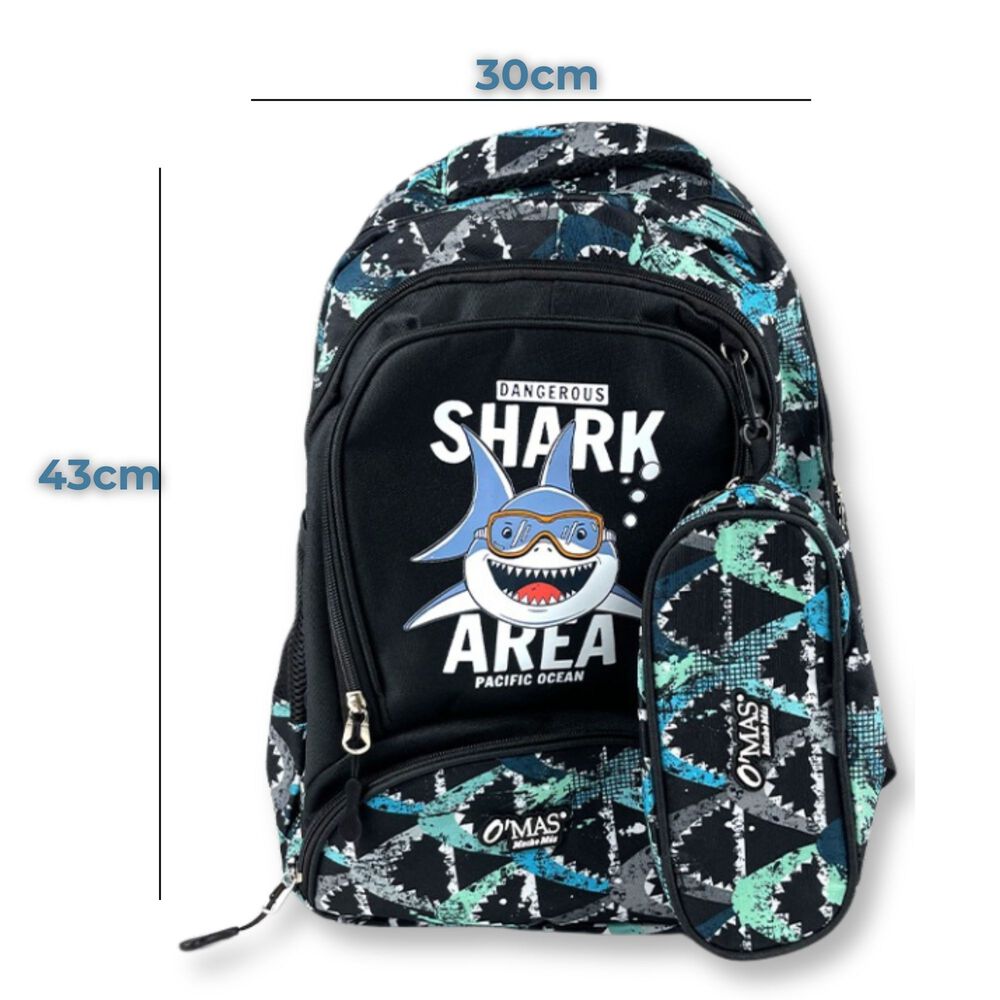 Pack Mochila Lonchera 45cm Juvenil Y Escolar Shark image number 1.0
