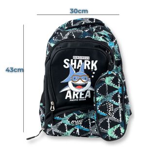 Pack Mochila Lonchera 45cm Juvenil Y Escolar Shark