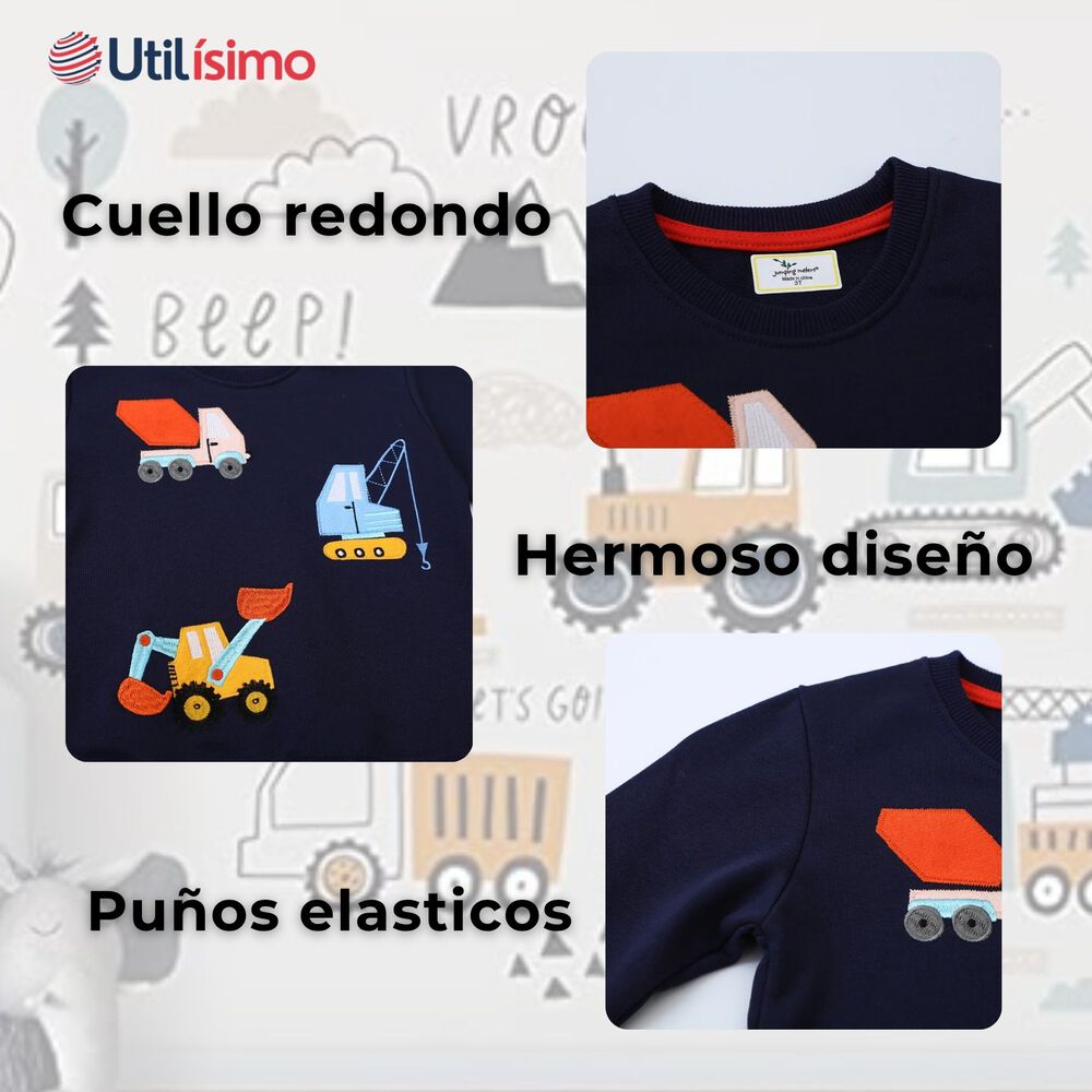 Poler&oacute;n Ni&ntilde;o Manga Larga 100% Algod&oacute;n Azul Gruas image number 3.0