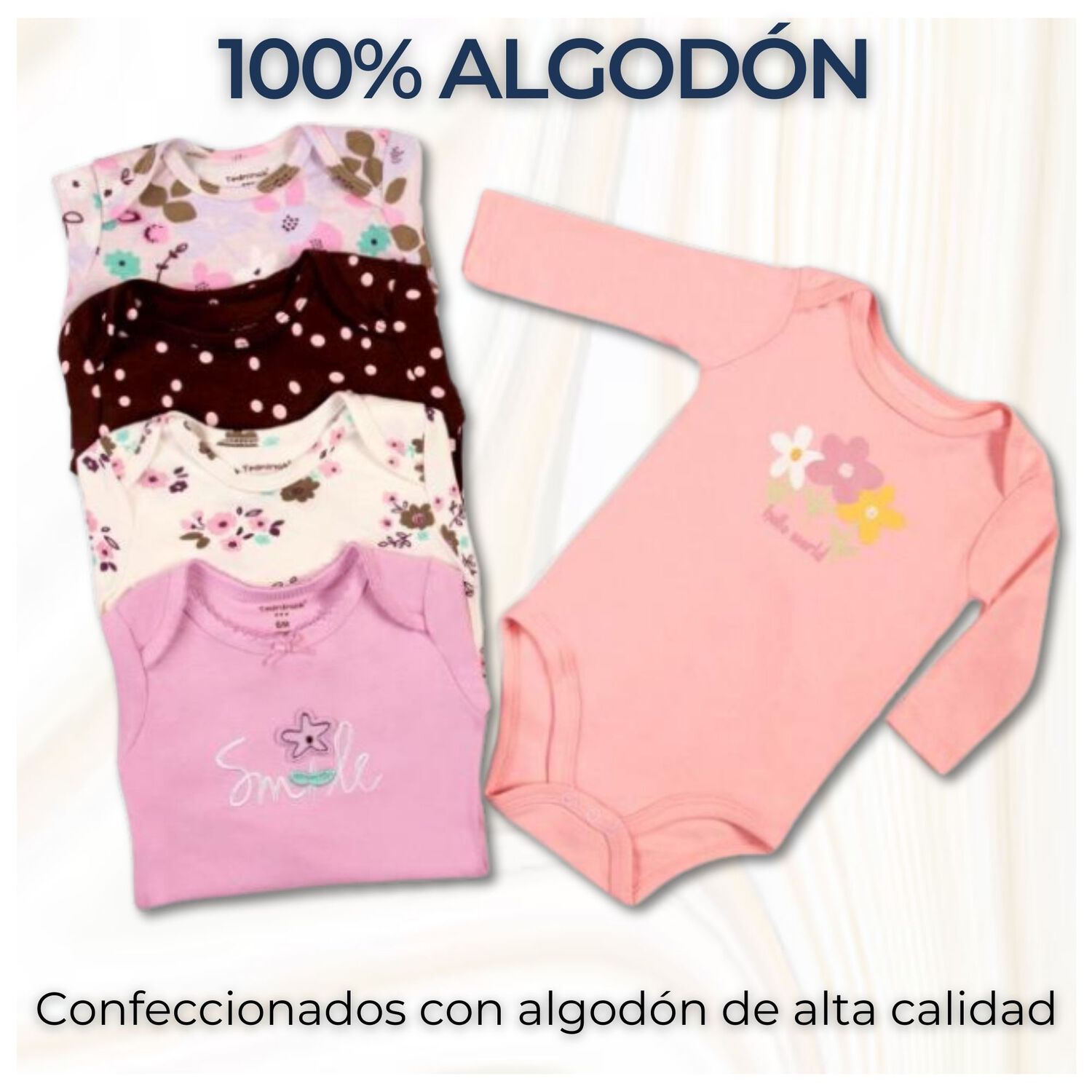 Pack 5 Bodys Ni&ntilde;a Manga Larga Tedmimak 100% Algod&oacute;n Petal & Flowers image number 1.0