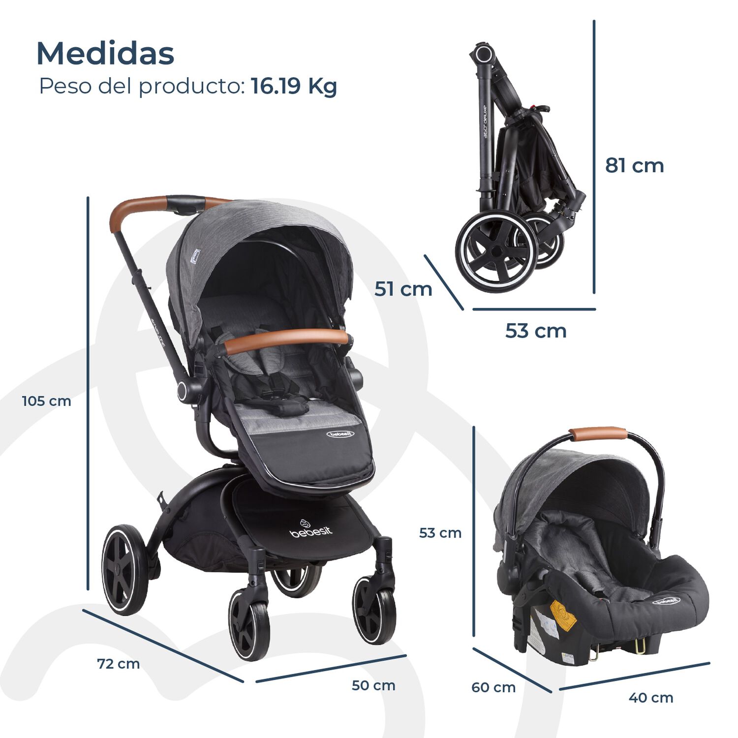 Coche Cuna Travel System Deluxe 360&deg; Sx Gris image number 9.0