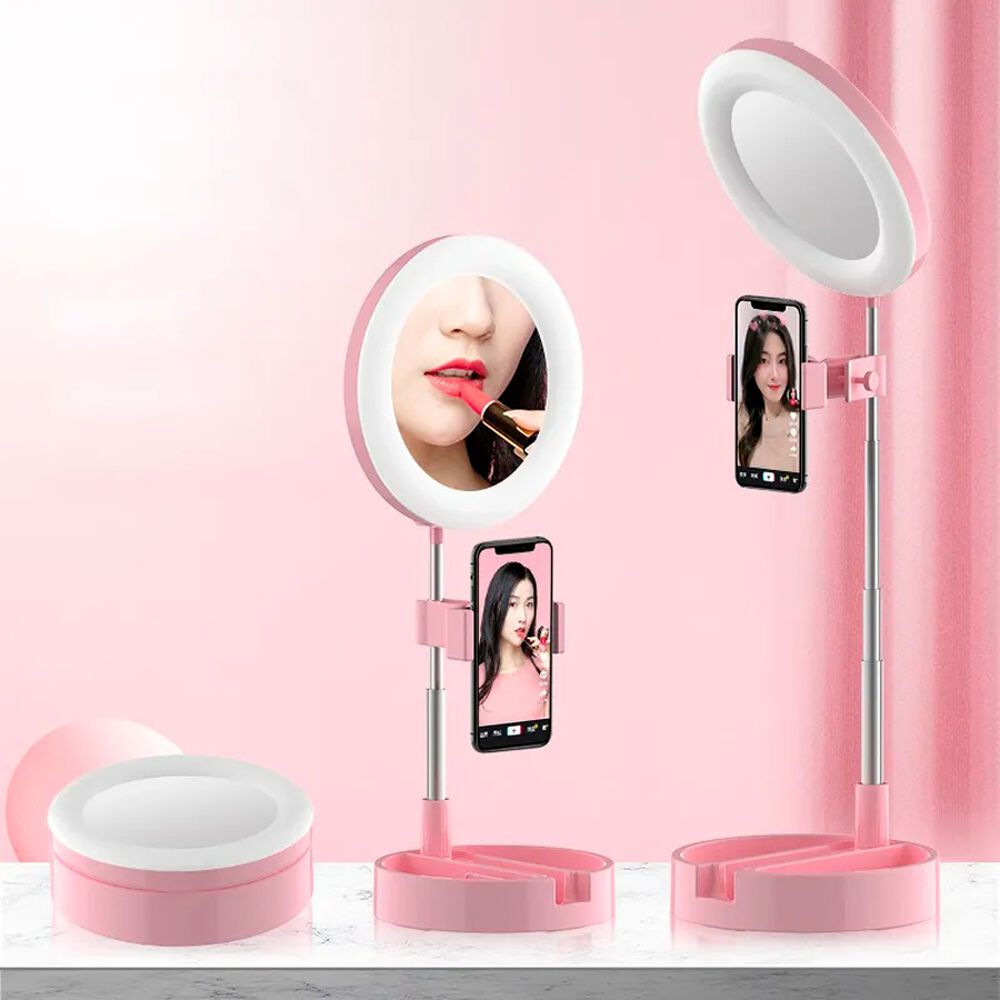 Aro De Luz Led Plegable Con Espejo Y Soporte Para Celular image number 1.0