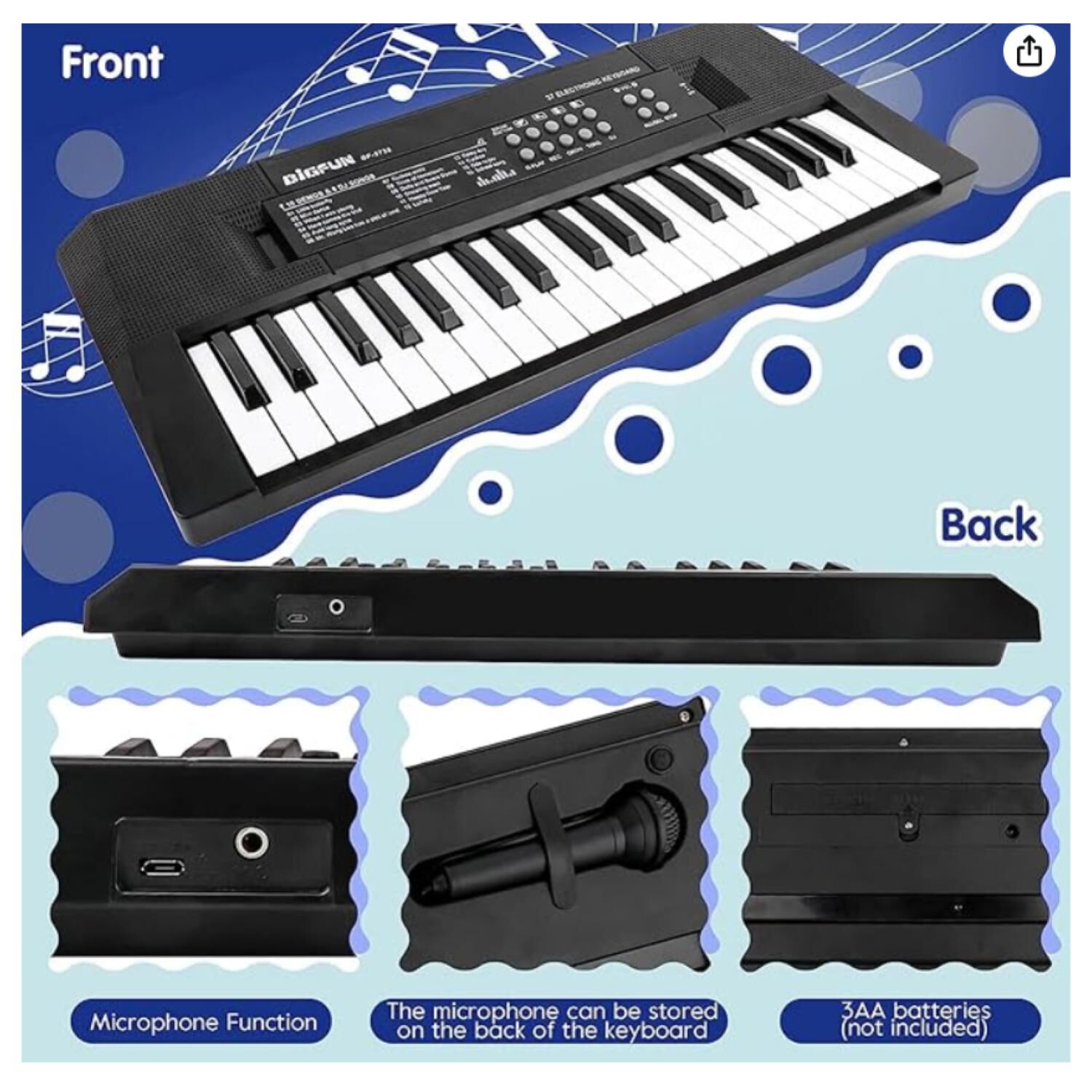 Juguete Piano Teclado Musical Con 37 Teclas Sonidos Mic image number 5.0
