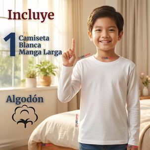 Camiseta Algod&oacute;n Manga Larga Polera Primera Capa Blanco Ni&ntilde;o