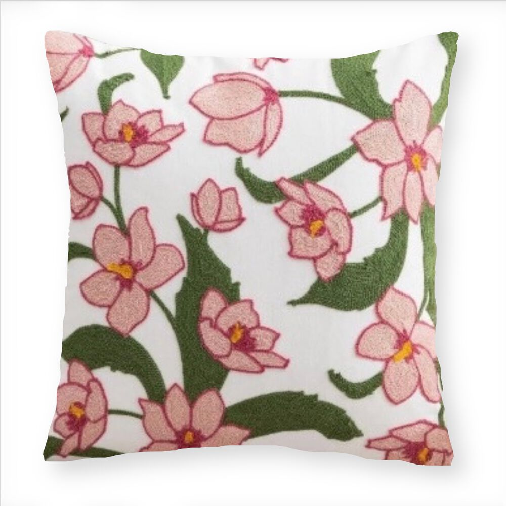 Funda Cojin Bordada 45x45 Cm Flores Rosadas image number 0.0