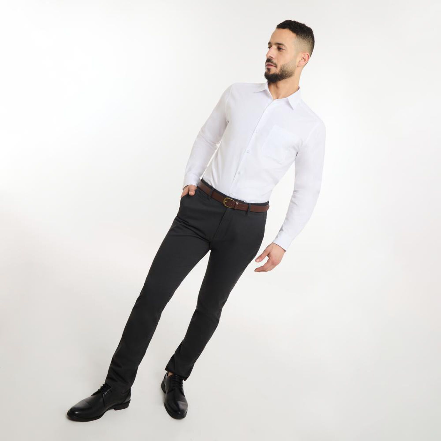 Camisa Lisa Slim Manga Larga Hombre Az Black image number 1.0