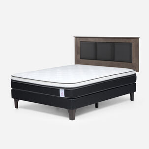 Cama Europea Rosen New Style 6 / 2 Plazas / Base Normal  + Respaldo Rachel Gris