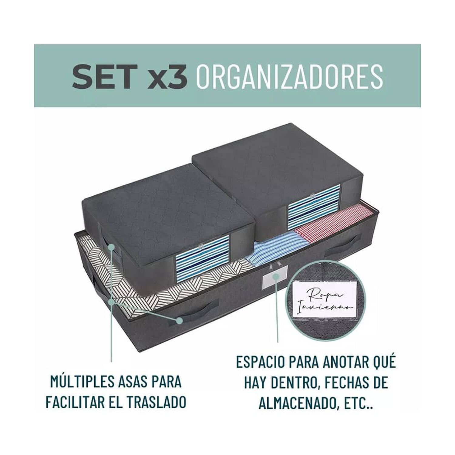 Organizador De Ropa Bajo Cama Casatua Almacenamiento Set X 3 image number 1.0