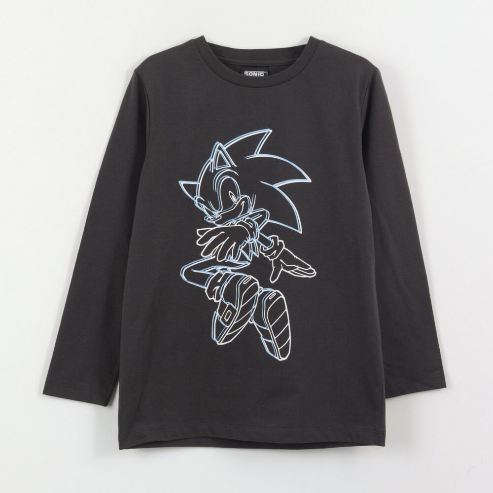 Polera Manga Larga Ni&ntilde;o Dise&ntilde;o Lineal Gris Sonic image number 0.0