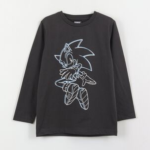Polera Manga Larga Ni&ntilde;o Dise&ntilde;o Lineal Gris Sonic