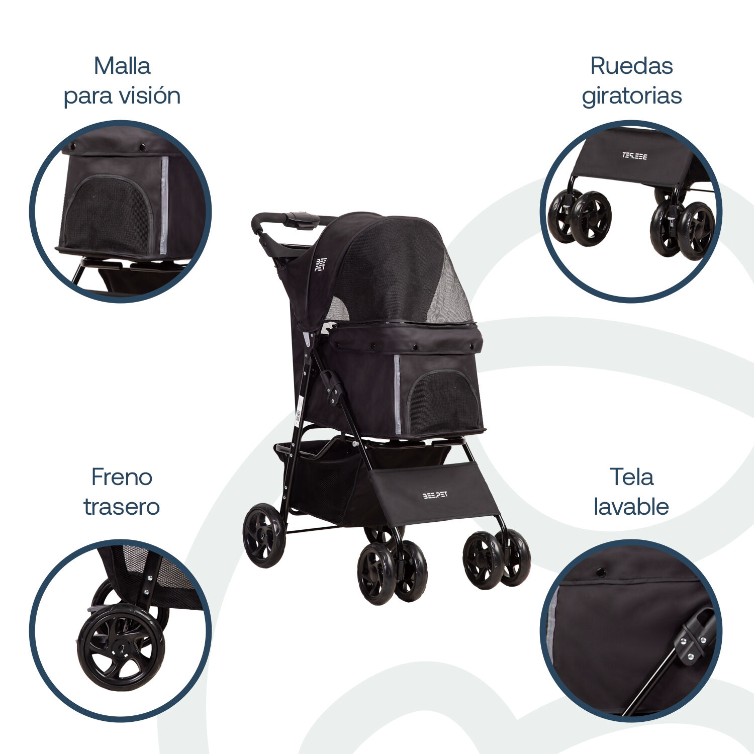 Coche Mascota Plegable Pro Perro Gato Negro Beepet Bebesit image number 2.0