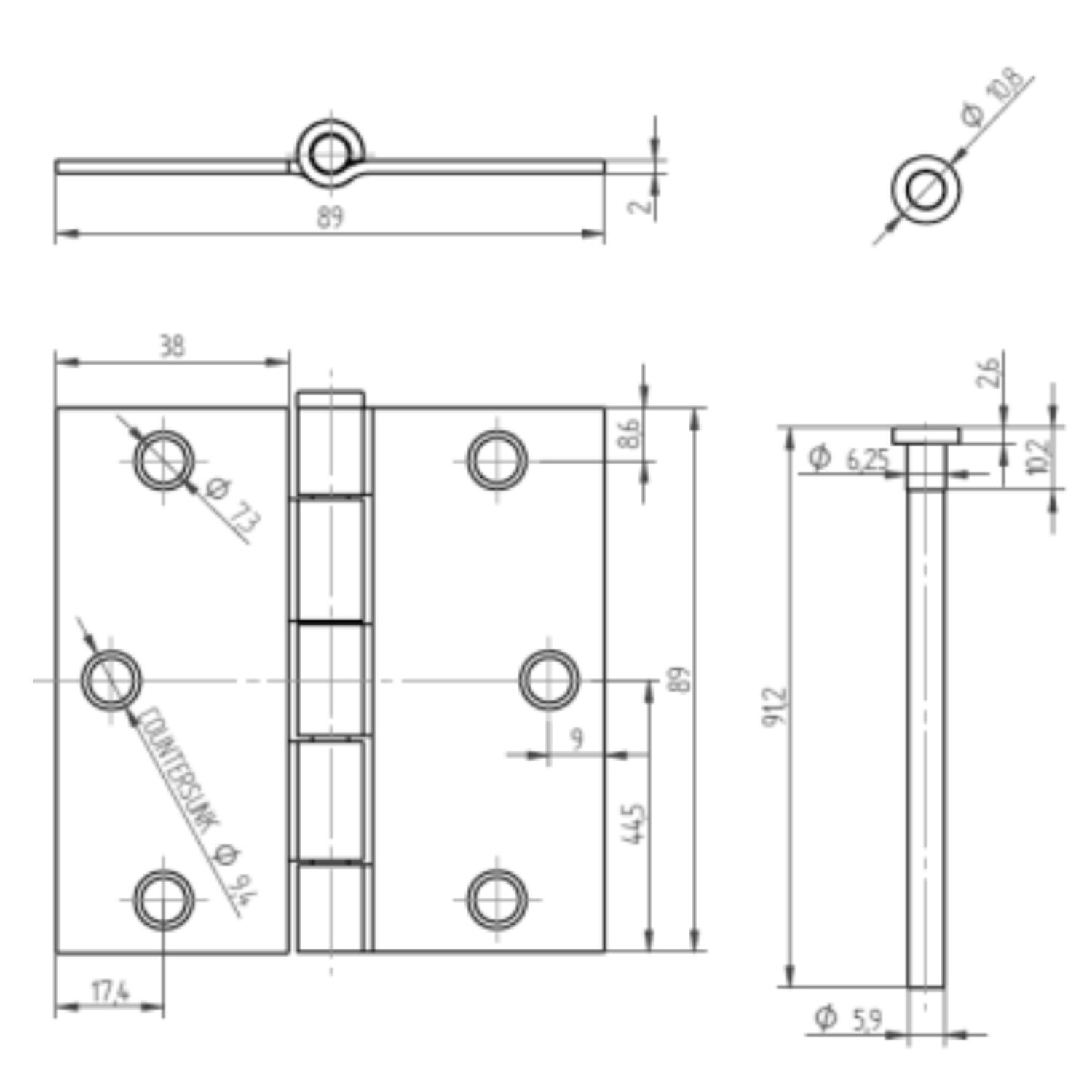 Pack 2 Bisagras Acero Odis 3,5&rdquo;&times;3,5&rdquo;&times;2,0mm - Bronce image number 2.0