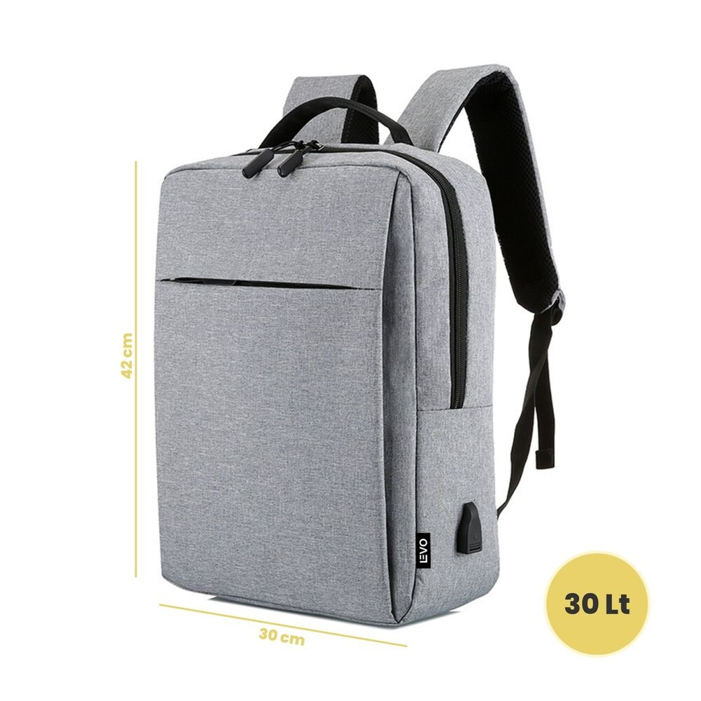 Mochila Para Notebook Con Puerto Usb 15" Gris Levo image number 4.0