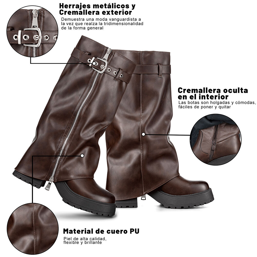 Botas Largas Mujer De Moda Eco Cuero Vintage Weide Czy603 image number 7.0