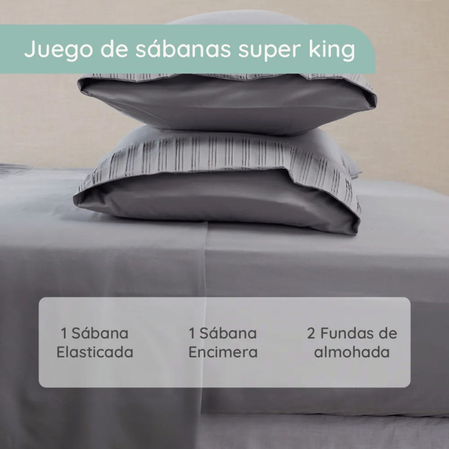 Sabanas Colch&oacute;n Super King Microfibra 300 Hilos Gris image number 4.0