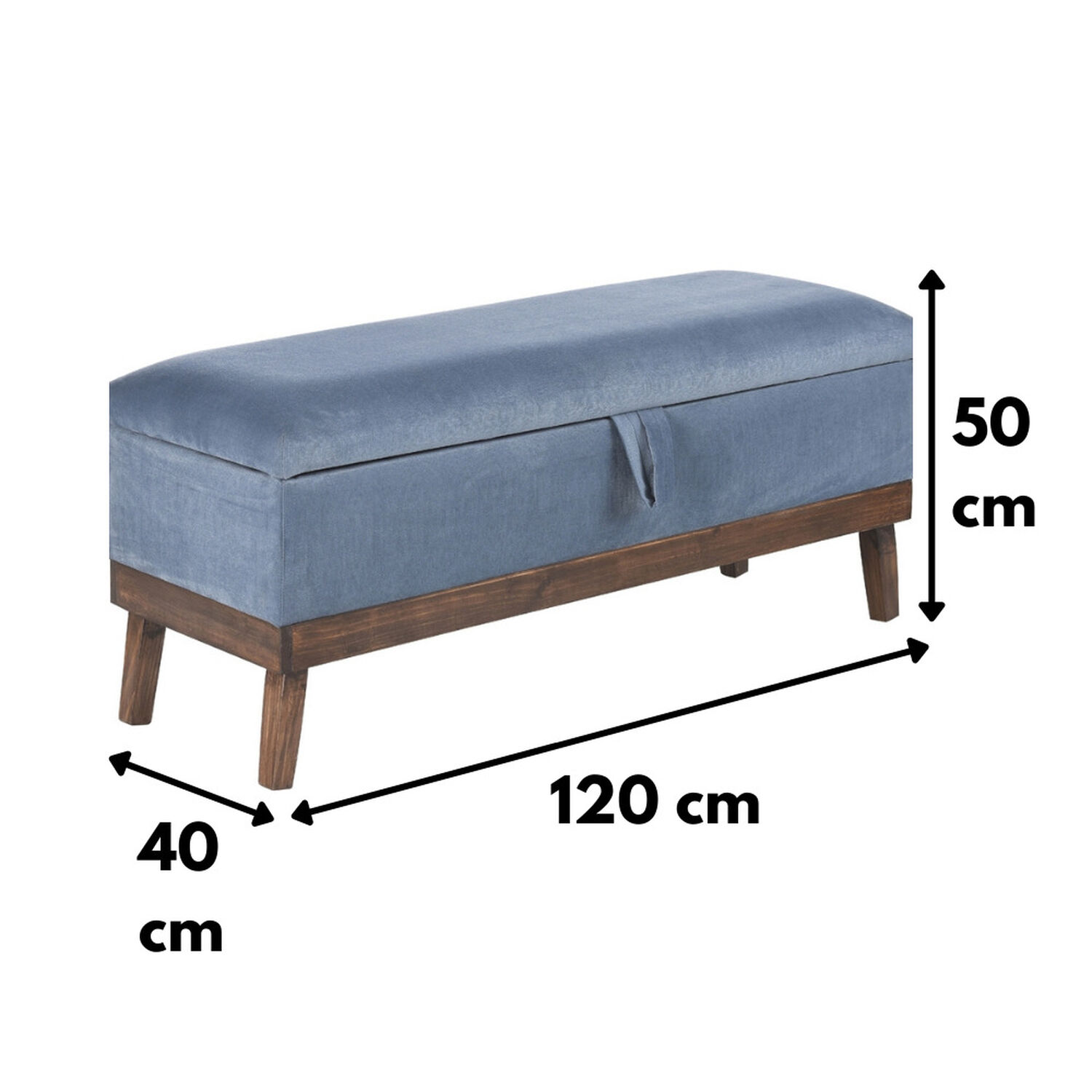 Banqueta Con Ba&uacute;l Incy Azul Petr&oacute;leo Felpa 120x40x50 Cm M&aacute;xima Design image number 3.0