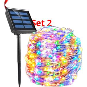 Set 2 Luz Hada Carga Solar 200 Led Luz Multicolor 20 Metros Navideño