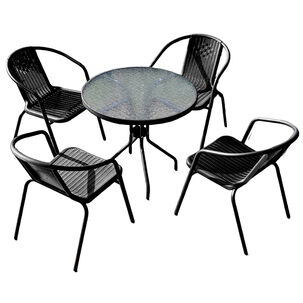 Set Terraza Maceio 4 Sillas + Mesa Vidrio 80x70 Cm Negro