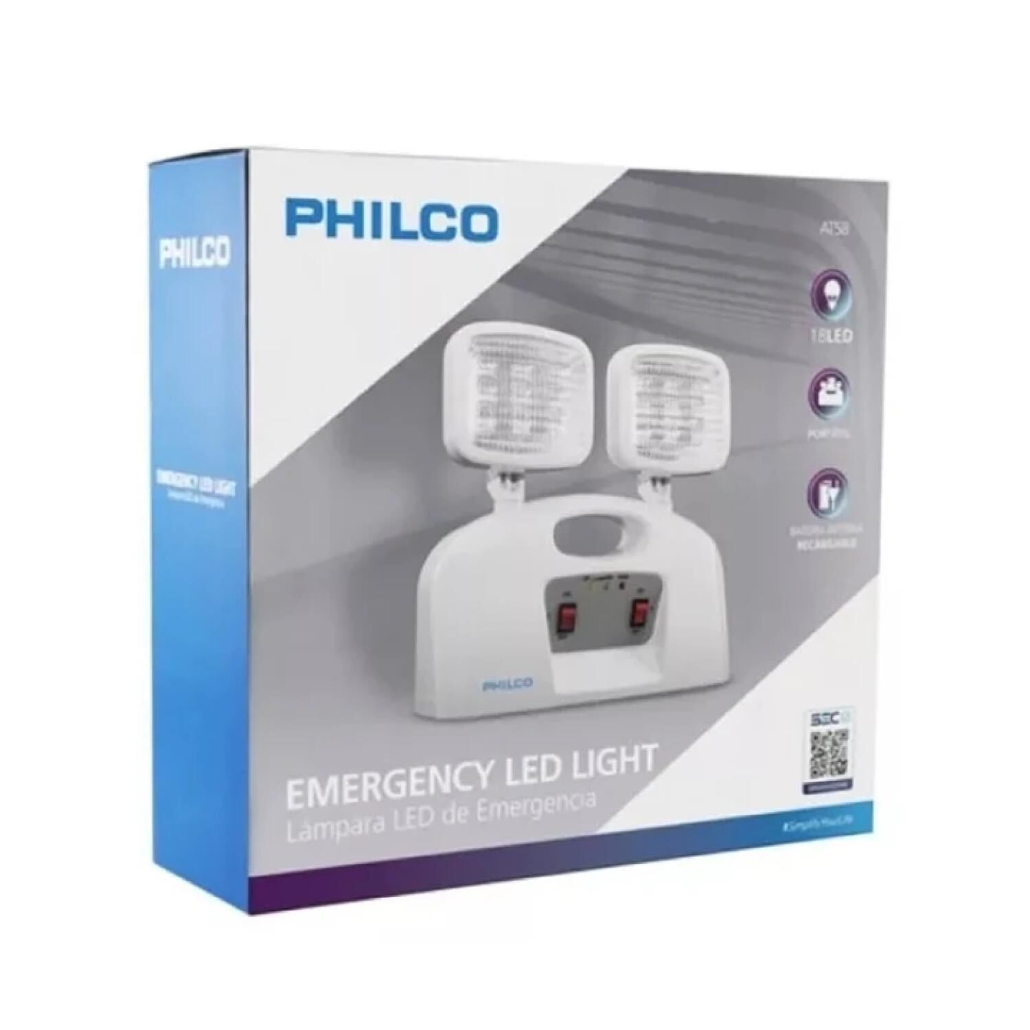 Lampara De Emergencia 2 Focos Led Recargables Blanco image number 1.0