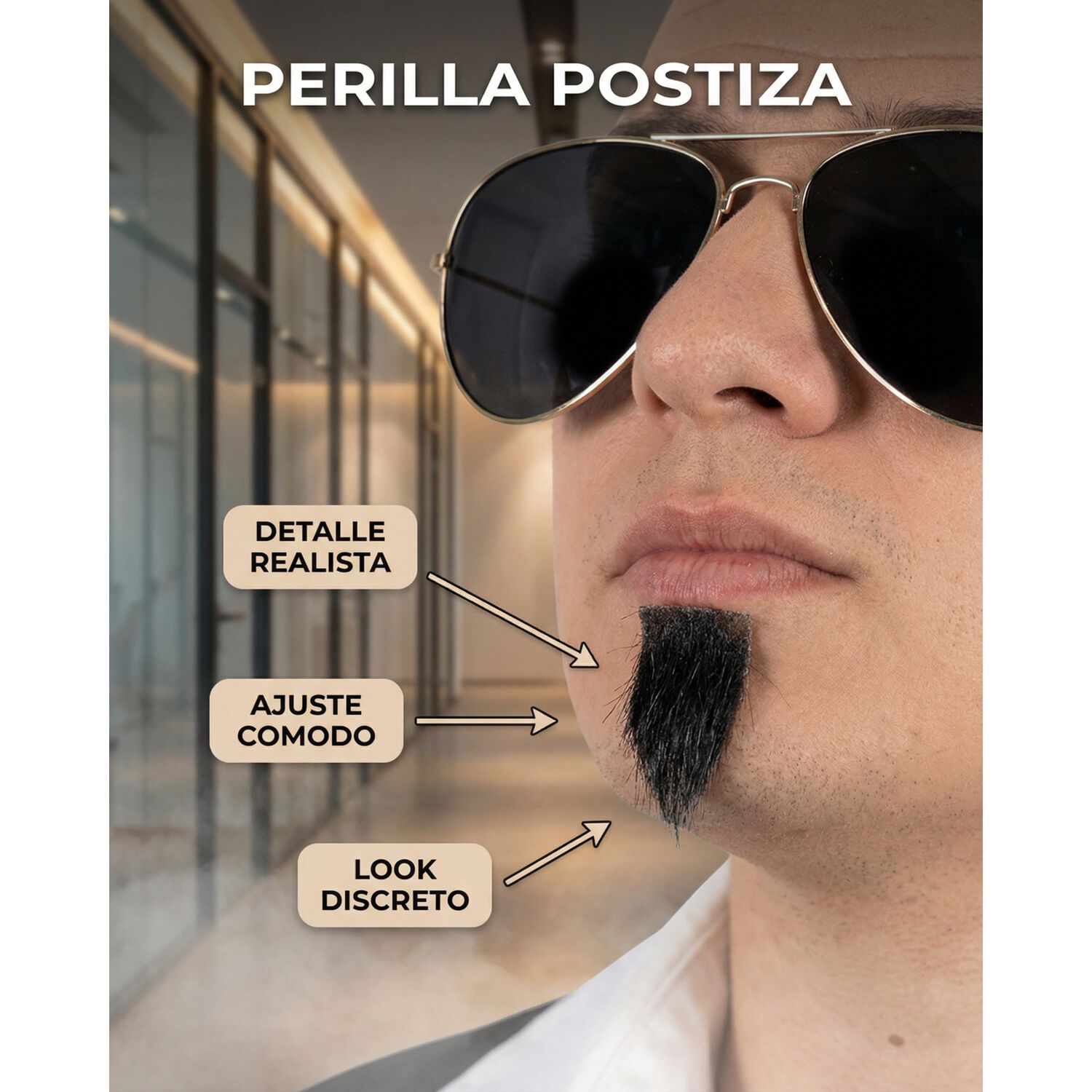 Kit Disfraz Calvo Con Lentes Aviador Y Barba Postiza Cosplay image number 5.0