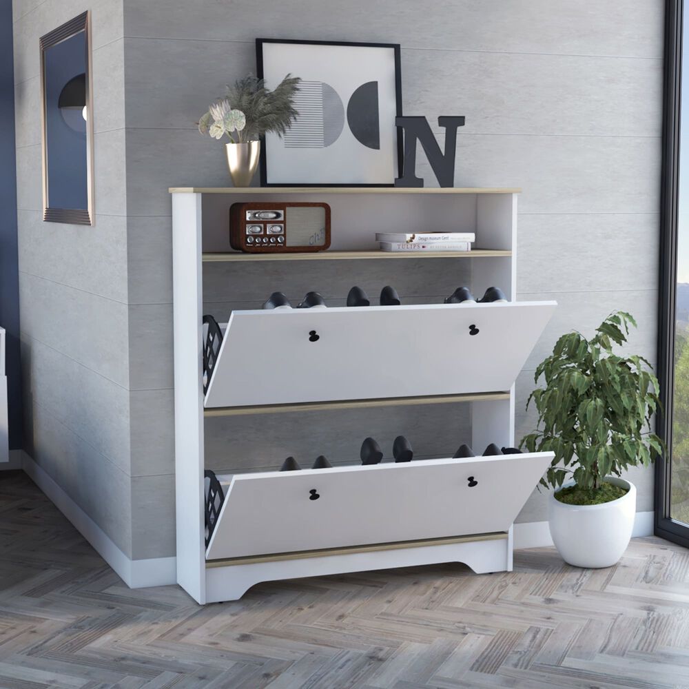 Comoda Zapatero 2 Puertas Fm-017b - Blanco Y Cafe Claro image number 8.0