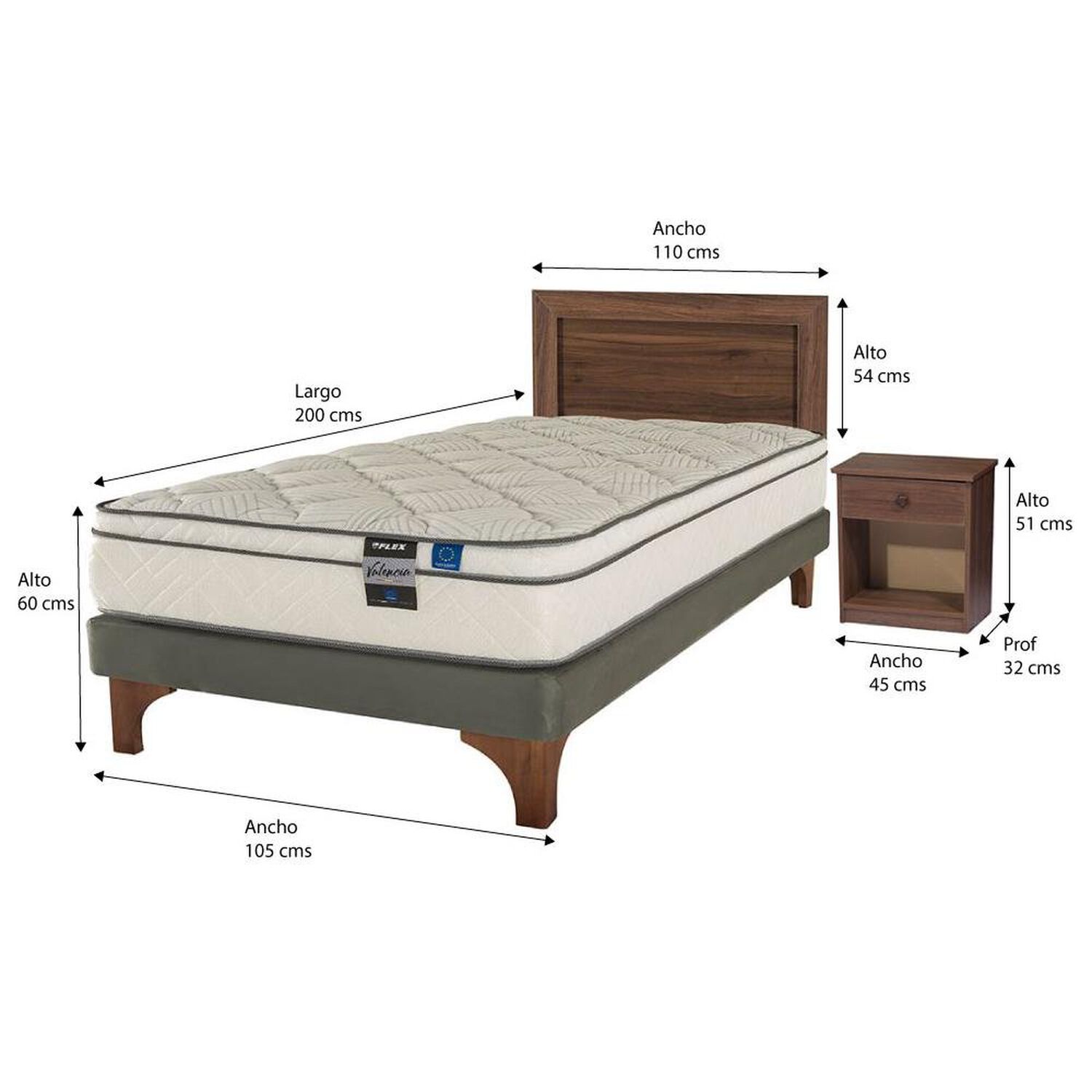 Cama Europea Flex Valencia / 1.5 Plazas / Base Normal + Set De Maderas image number 5.0