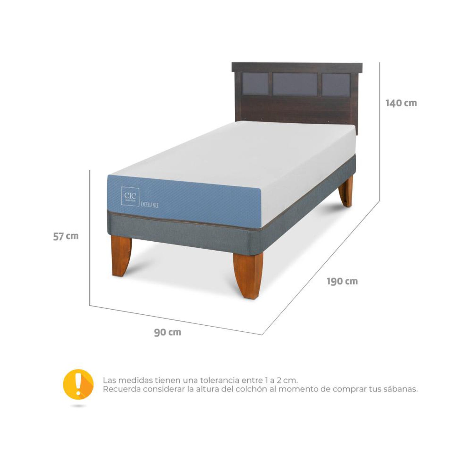 Cama Europea Cic Excellence / 1 Plaza / Base Normal + Respaldo image number 2.0