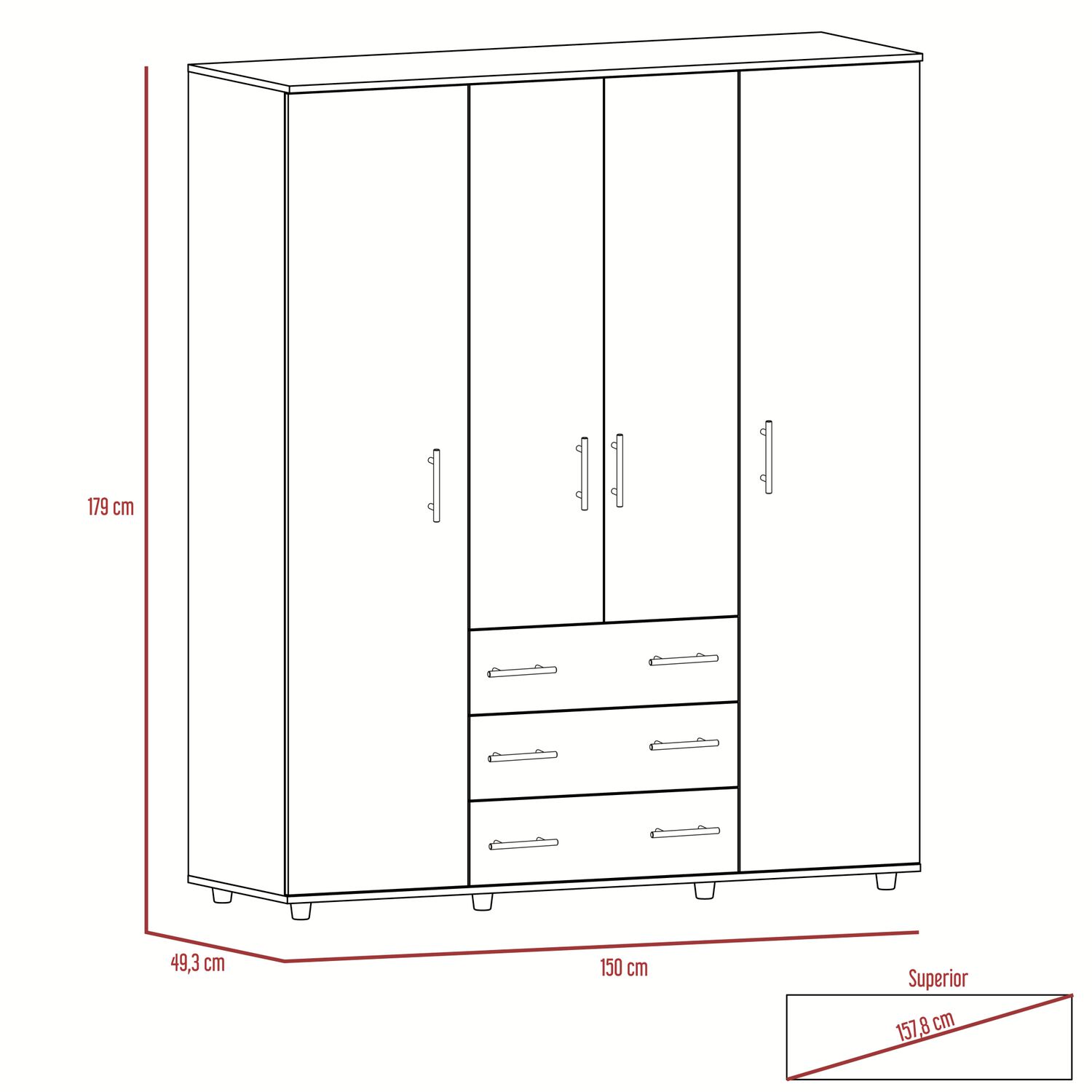 Closet 4 Puertas Caf&eacute; Claro Y Blanco 179x150x49,3 Cm image number 6.0