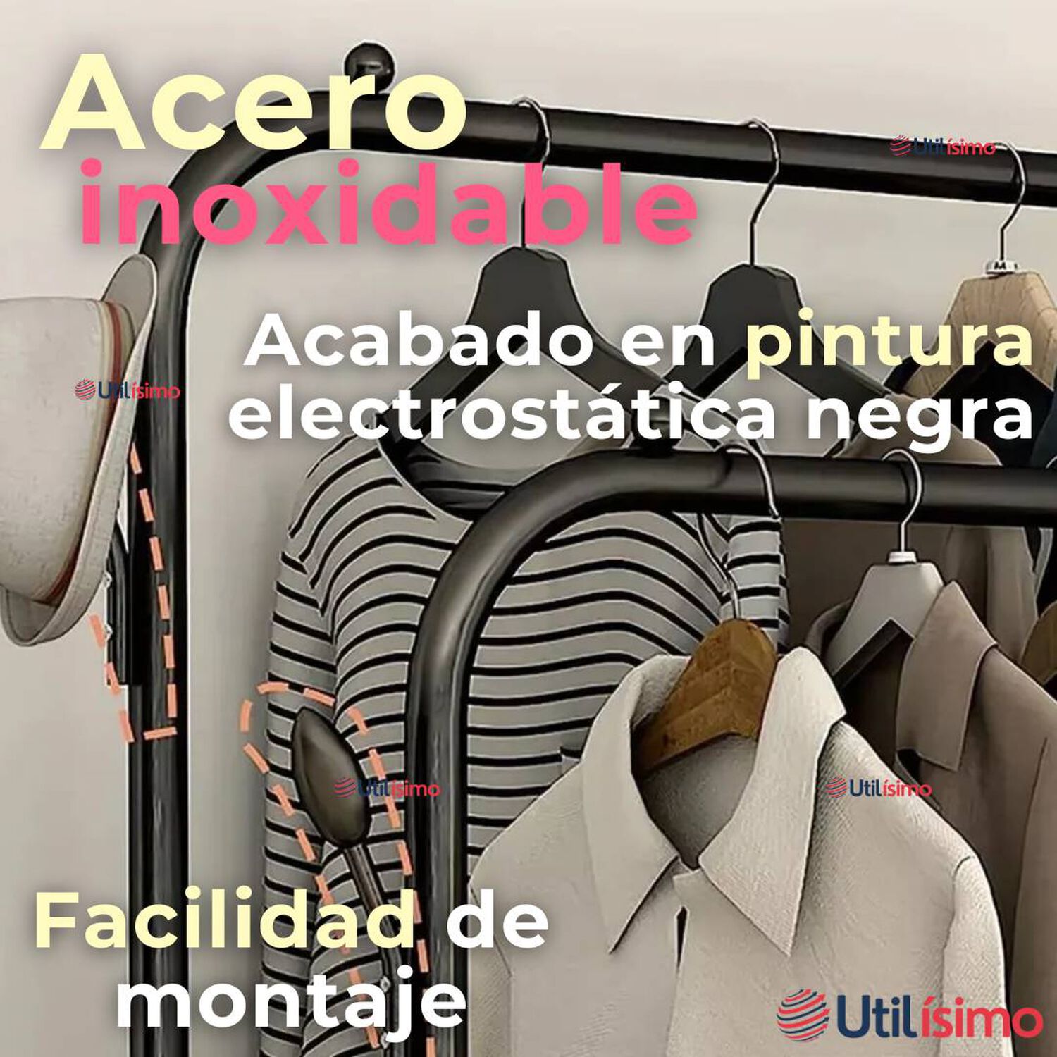 Perchero Organizador Colgante De Ropa Doble Barra Tendedero Acero image number 7.0
